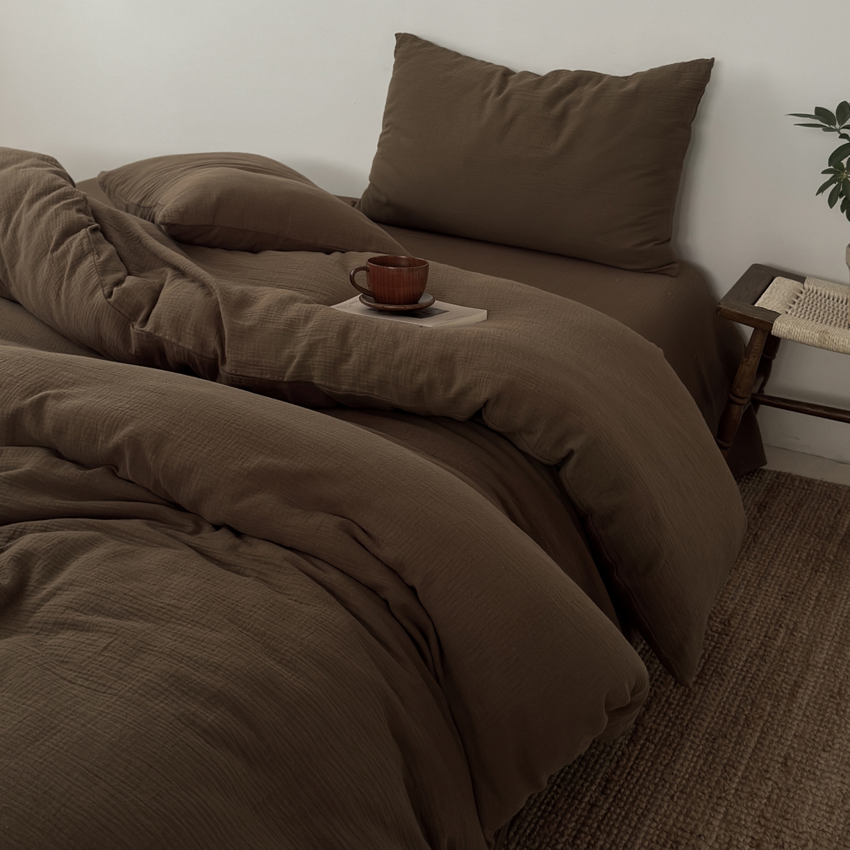 玖弘家居 2025新款软糯皱皱纱单品被套系列 太妃棕
