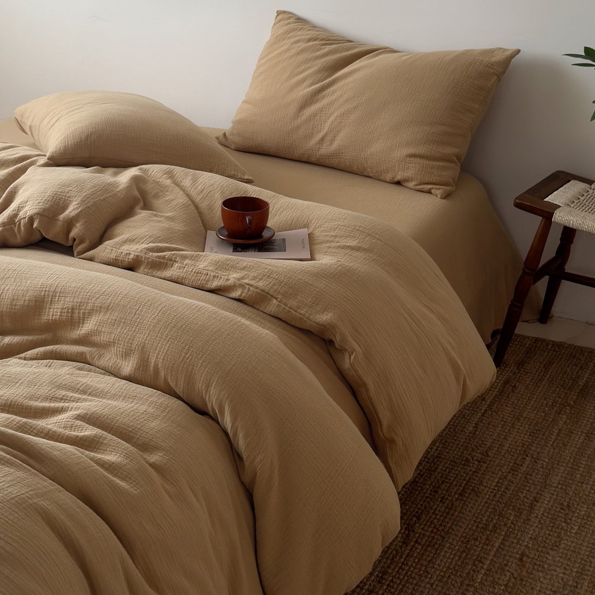 玖弘家居 2025新款软糯皱皱纱单品被套系列 杏仁