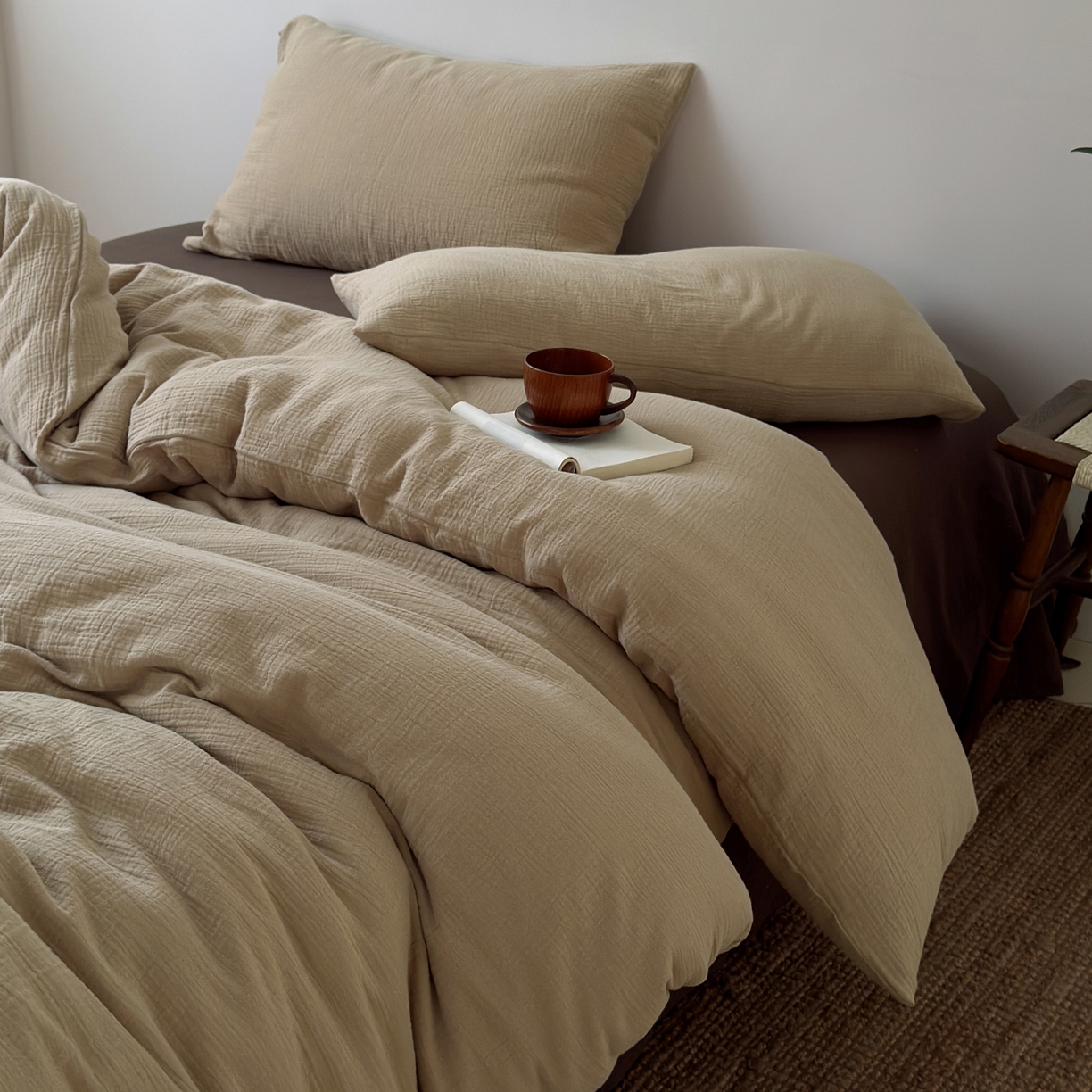 玖弘家居 2025新款软糯皱皱纱单品被套系列 燕麦