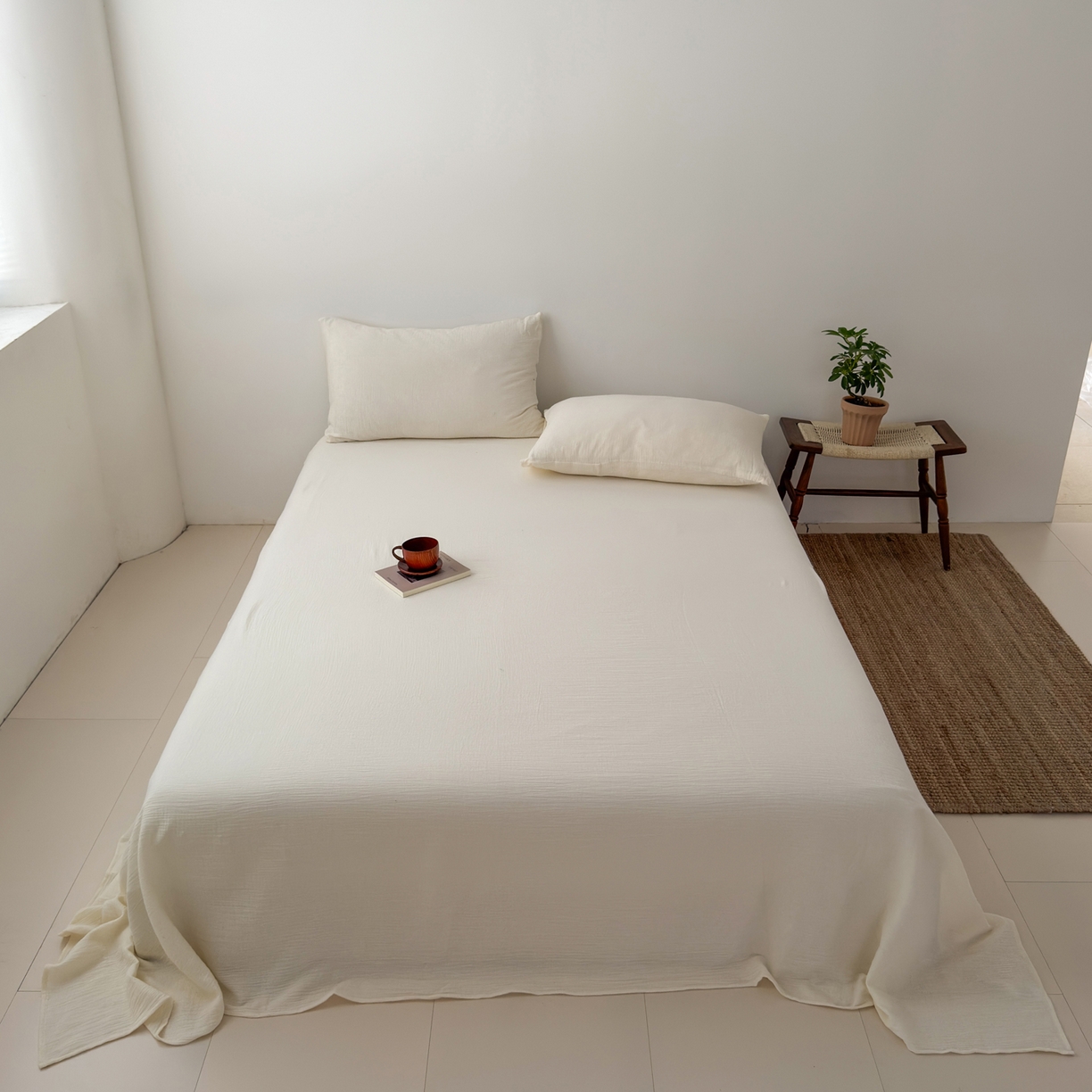 玖弘家居 2025新款软糯皱皱纱单品床单系列 奶白