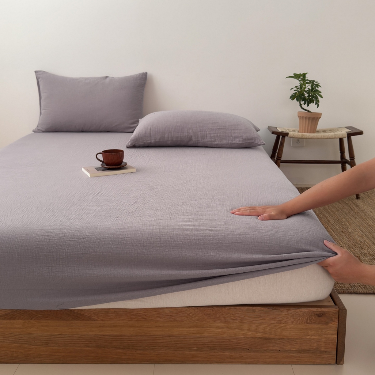 玖弘家居 2025新款软糯皱皱纱单品床笠系列 香芋紫