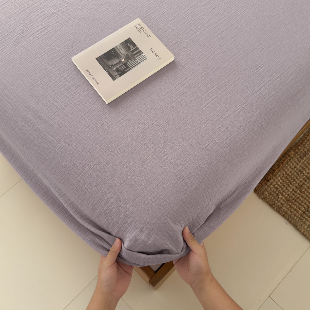 91家纺网 家纺一手货源 找家纺 玖弘家居 2025新款软糯皱皱纱单品床笠系列 香芋紫