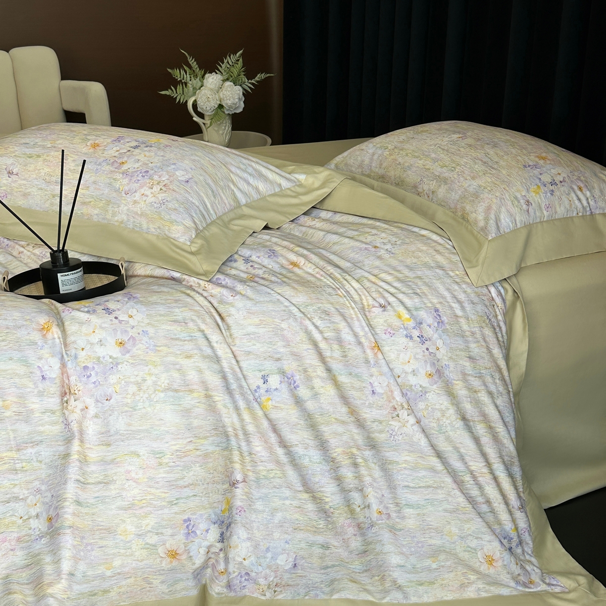 91家纺网 家纺一手货源 找家纺 2025新款全棉磨毛数码印花-花语 花语-绿