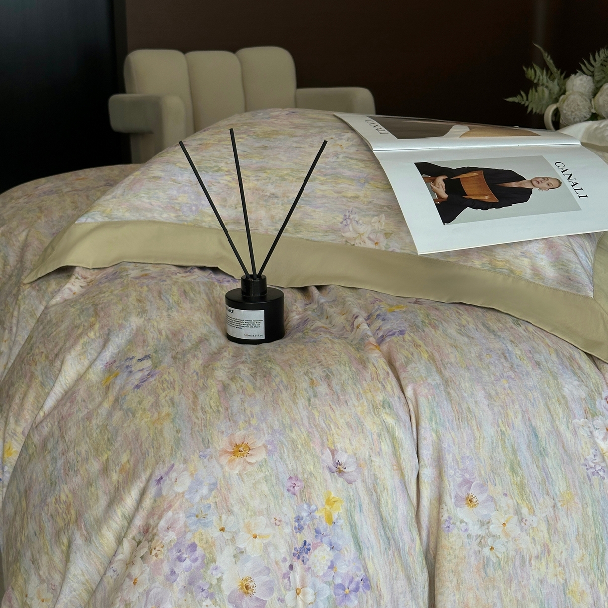 91家纺网 家纺一手货源 找家纺 2025新款全棉磨毛数码印花-花语 花语-绿