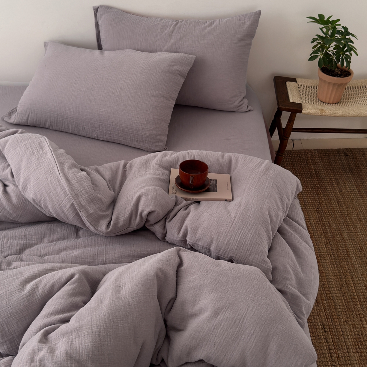 玖弘家居 2025新款软糯皱皱纱单品枕套系列 香芋紫