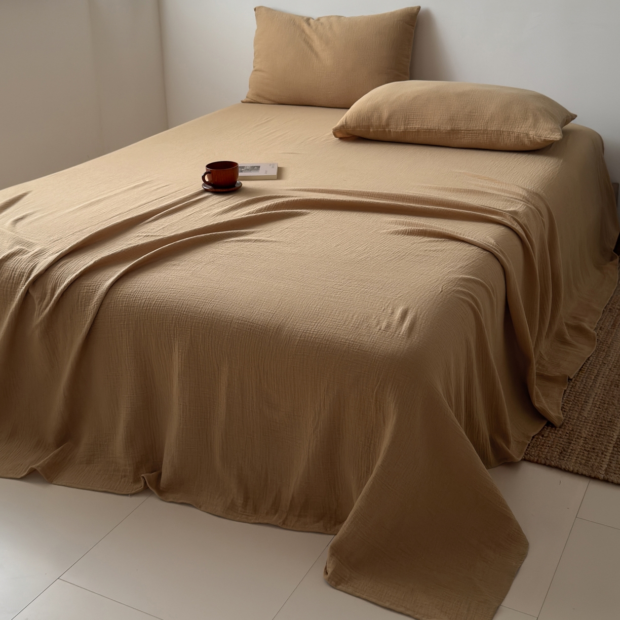 91家纺网 家纺一手货源 找家纺 玖弘家居 2025新款软糯皱皱纱单品枕套系列 杏仁