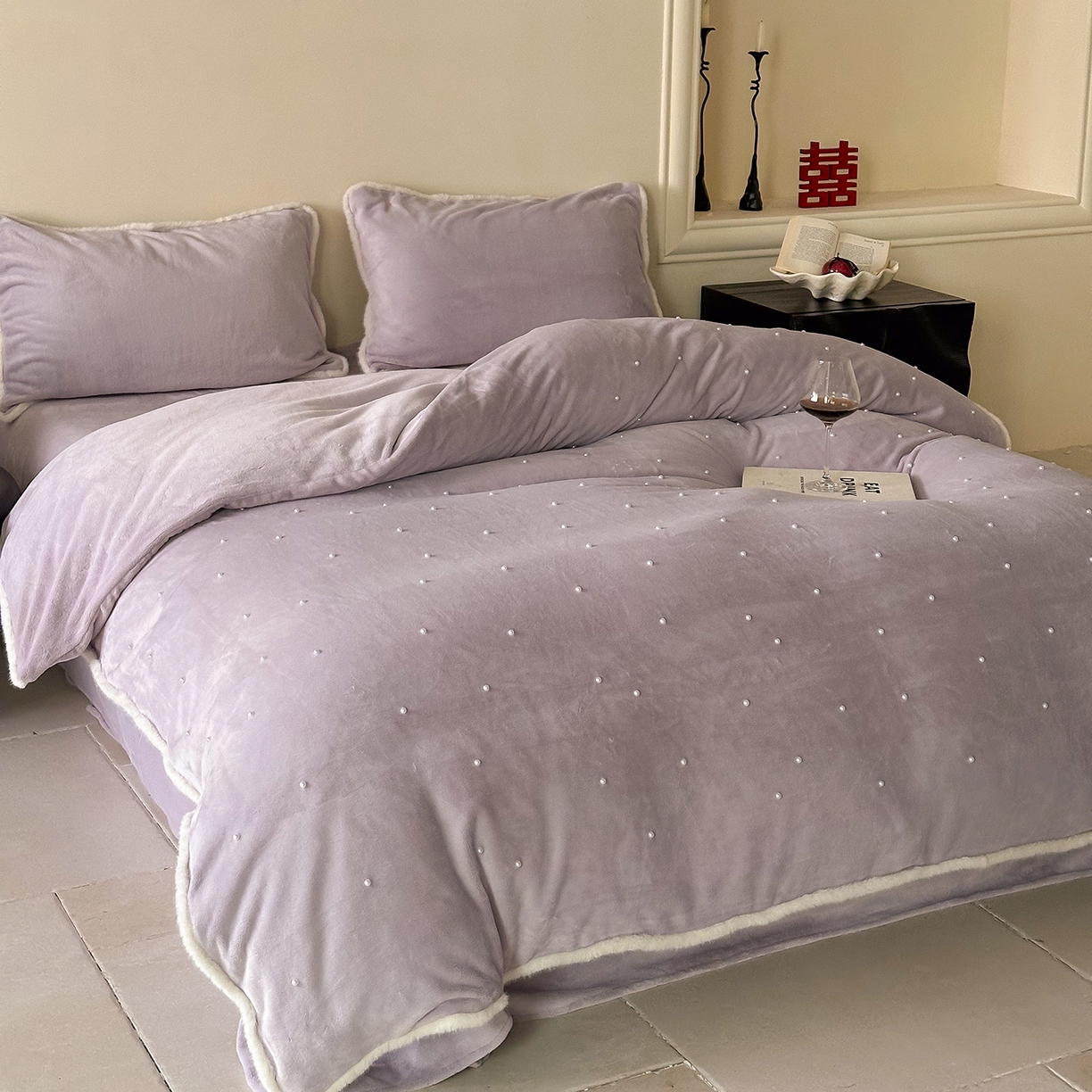 91家纺网 家纺一手货源 找家纺 西西家居 2025新款正宗230g全消光牛奶绒四件套-月落星河 月落星河-紫