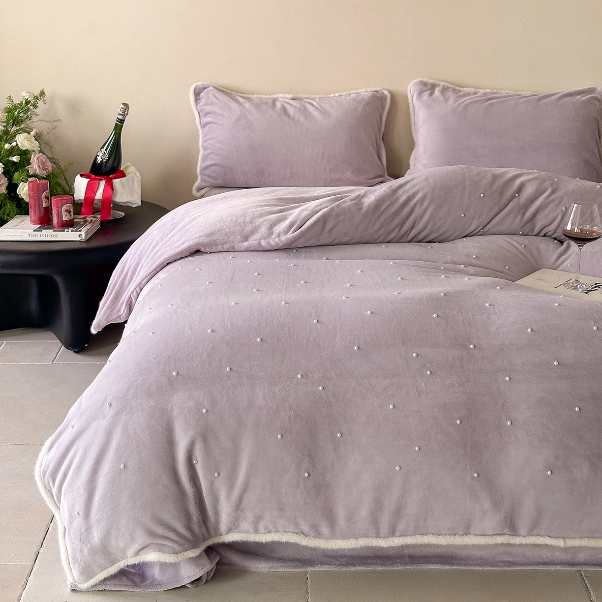 91家纺网 家纺一手货源 找家纺 西西家居 2025新款正宗230g全消光牛奶绒四件套-月落星河 月落星河-紫