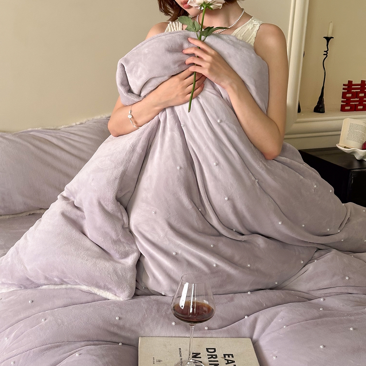 91家纺网 家纺一手货源 找家纺 西西家居 2025新款正宗230g全消光牛奶绒四件套-月落星河 月落星河-紫