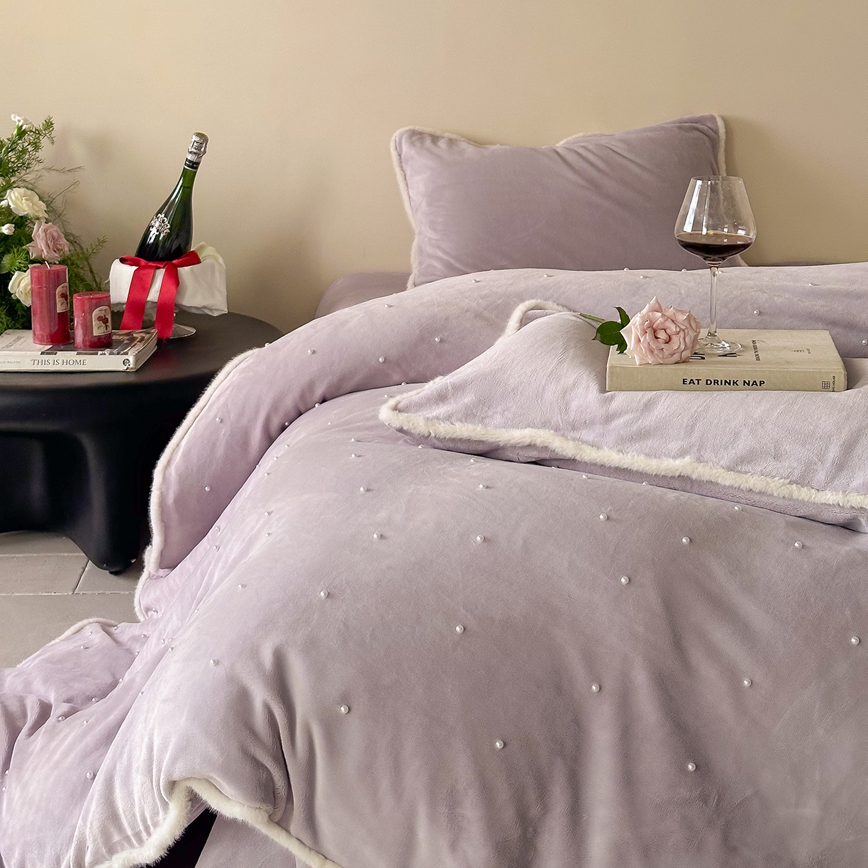 91家纺网 家纺一手货源 找家纺 西西家居 2025新款正宗230g全消光牛奶绒四件套-月落星河 月落星河-紫