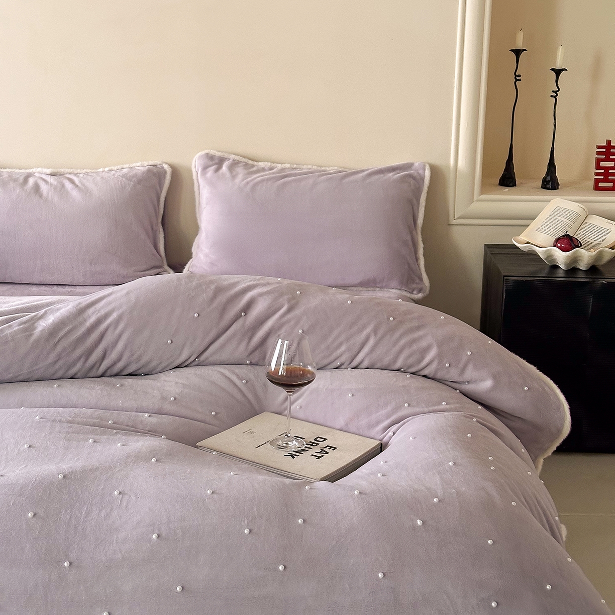91家纺网 家纺一手货源 找家纺 西西家居 2025新款正宗230g全消光牛奶绒四件套-月落星河 月落星河-紫