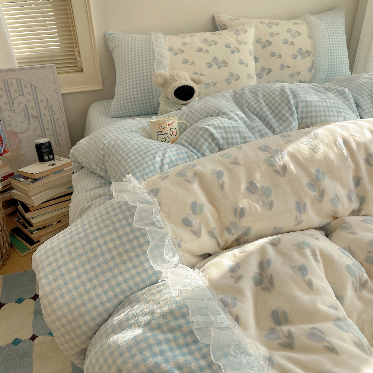 91家纺网 家纺一手货源 找家纺 （总）瑞莱 2025秋冬高克重韩系蕾丝花边雕花绒四件套