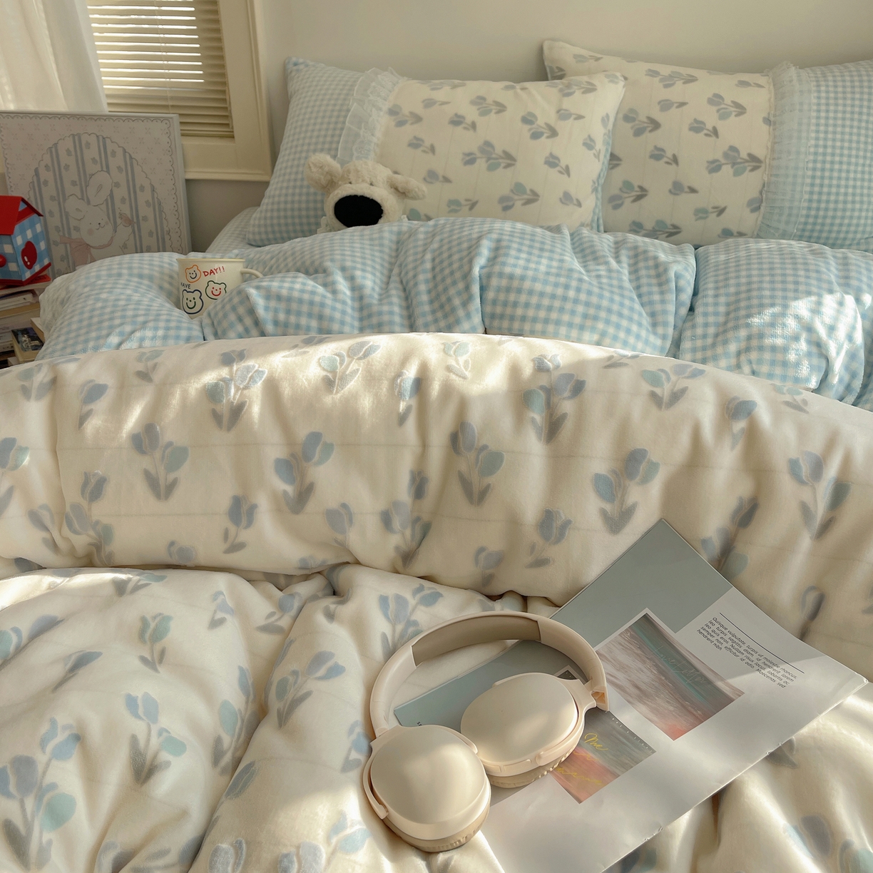 91家纺网 家纺一手货源 找家纺 瑞莱 2025秋冬高克重韩系蕾丝花边雕花绒四件套 郁金香