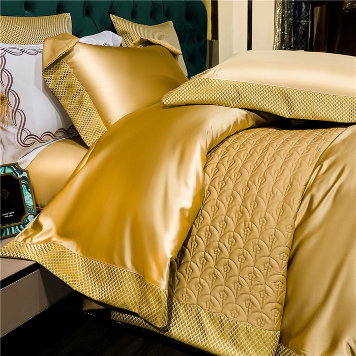 91家纺网 家纺一手货源 找家纺 OL家纺 2025新款高精密色织大提花四件套-系列一 梦巴黎姜黄