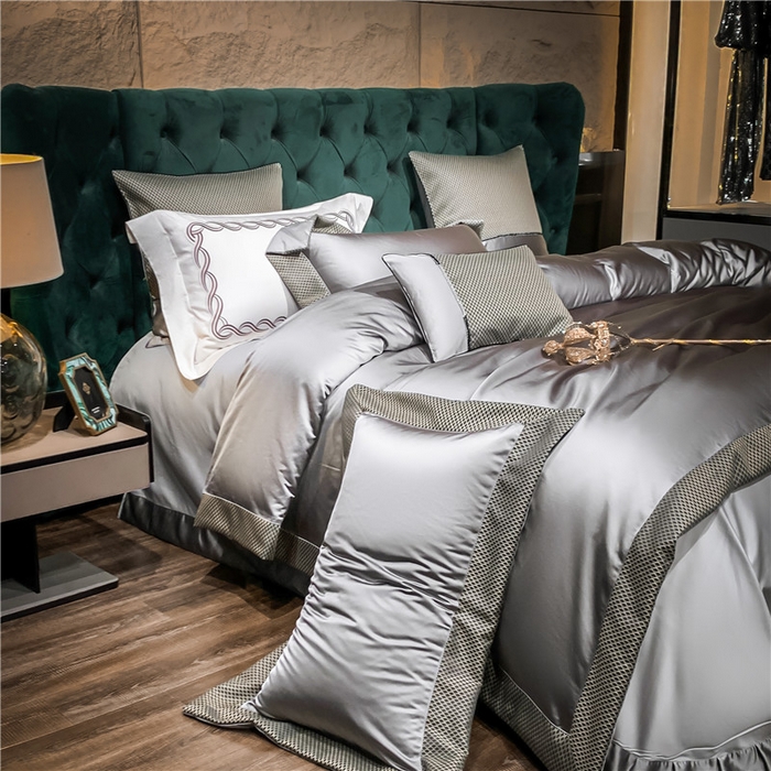 91家纺网 家纺一手货源 找家纺 OL家纺 2025新款高精密色织大提花四件套-系列一 梦巴黎曙光银