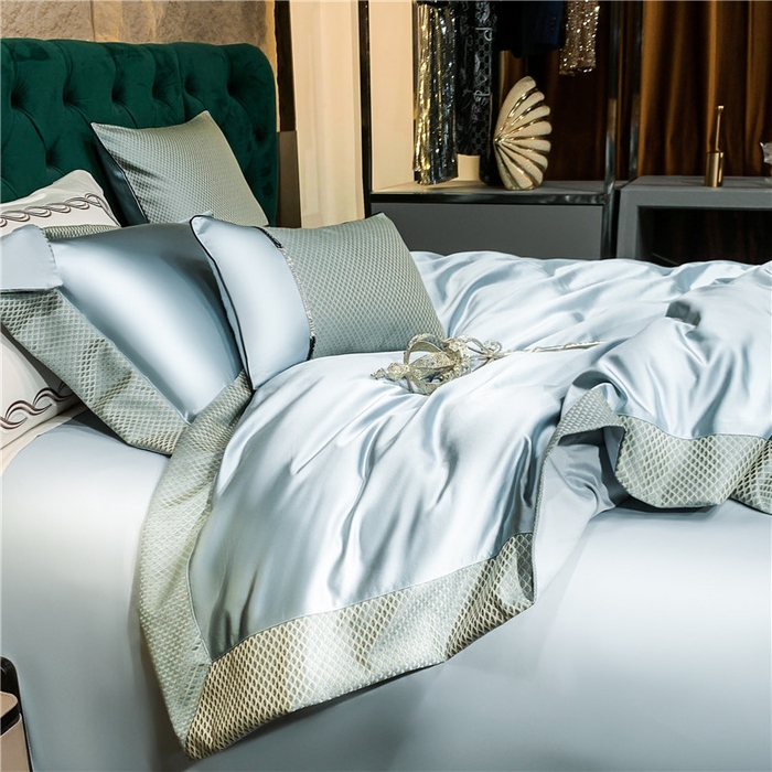 91家纺网 家纺一手货源 找家纺 OL家纺 2025新款高精密色织大提花四件套-系列一 梦巴黎远峰蓝