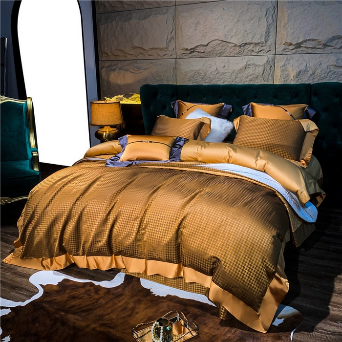 91家纺网 家纺一手货源 找家纺 OL家纺 2025新款高精密色织大提花四件套-系列一 千鸟格黄