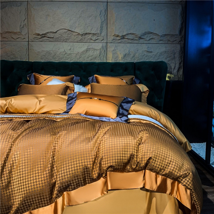 91家纺网 家纺一手货源 找家纺 OL家纺 2025新款高精密色织大提花四件套-系列一 千鸟格黄