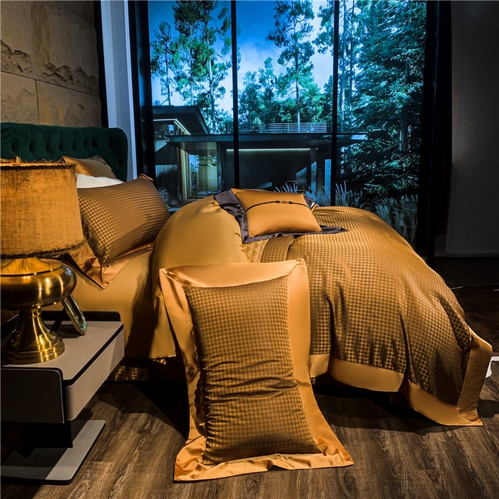 91家纺网 家纺一手货源 找家纺 OL家纺 2025新款高精密色织大提花四件套-系列一 千鸟格黄