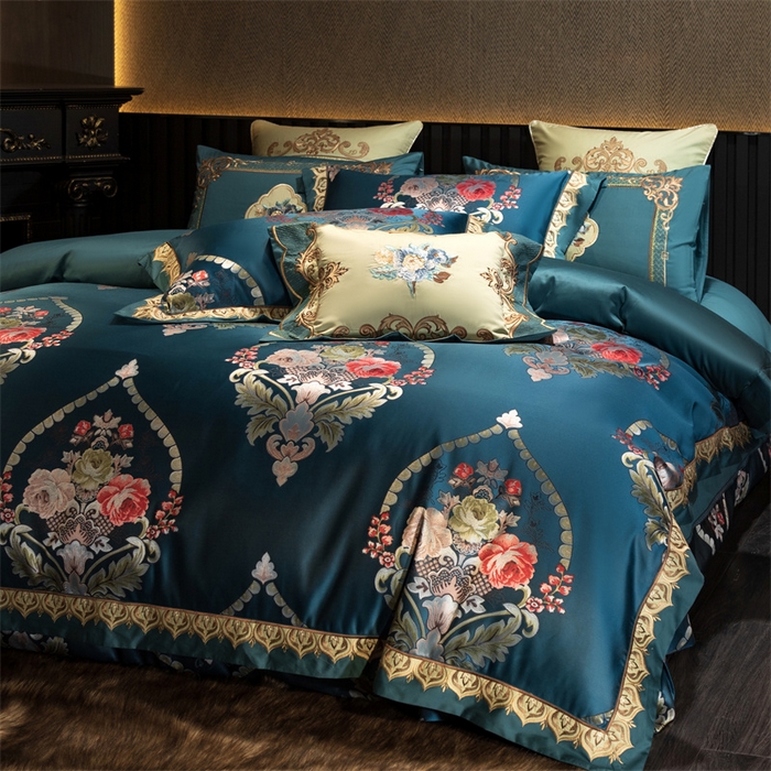 91家纺网 家纺一手货源 找家纺 OL家纺 2025新款高精密色织大提花四件套-系列二 欧式墨绿