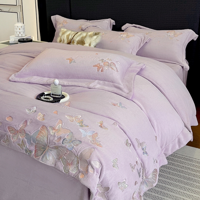 91家纺网 家纺一手货源 找家纺 星蕴家纺 2025新款230克全消光牛奶绒四件套-佰丽 佰丽-水晶紫