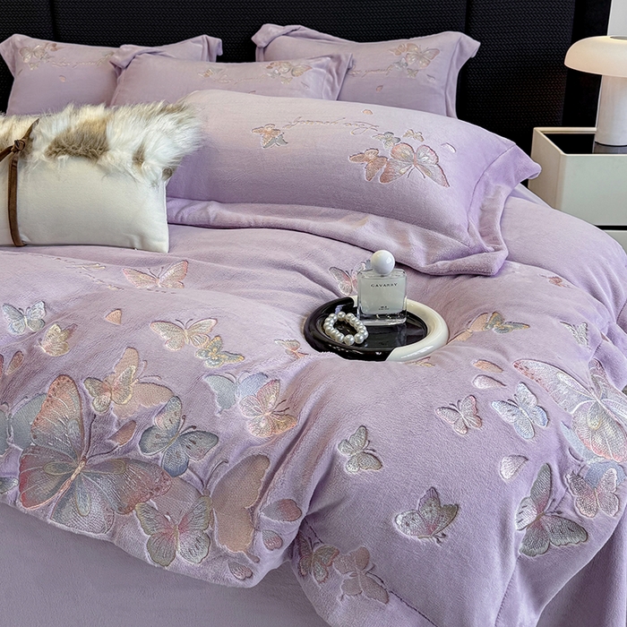 91家纺网 家纺一手货源 找家纺 星蕴家纺 2025新款230克全消光牛奶绒四件套-佰丽 佰丽-水晶紫