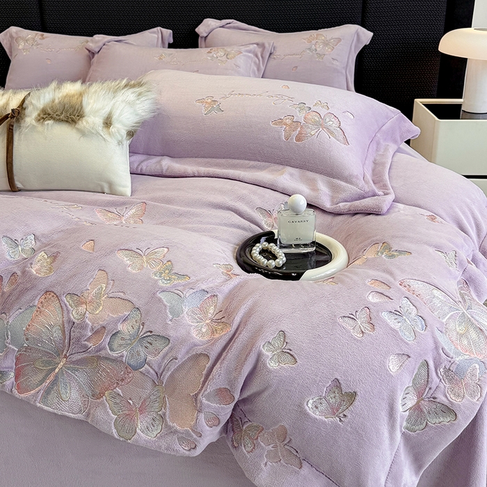 91家纺网 家纺一手货源 找家纺 星蕴家纺 2025新款230克全消光牛奶绒四件套-佰丽 佰丽-水晶紫