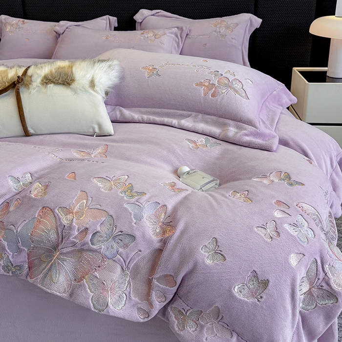 91家纺网 家纺一手货源 找家纺 星蕴家纺 2025新款230克全消光牛奶绒四件套-佰丽 佰丽-水晶紫