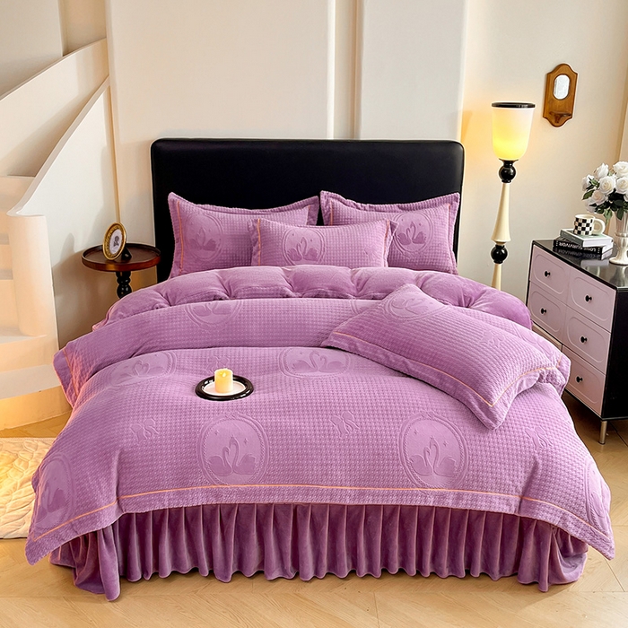 代芙家纺 2025新款全消光雕花四件套-爱恋 爱恋-魔芋紫
