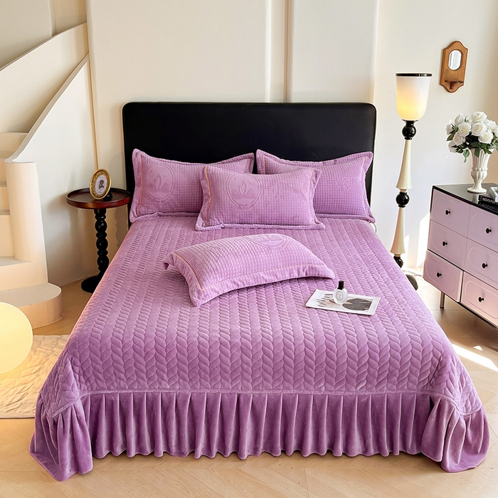 91家纺网 家纺一手货源 找家纺 代芙家纺 2025新款全消光雕花四件套-爱恋 爱恋-魔芋紫