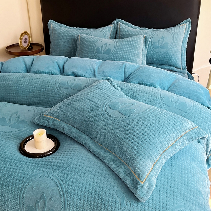 91家纺网 家纺一手货源 找家纺 代芙家纺 2025新款全消光雕花四件套-爱恋 爱恋-海蓝