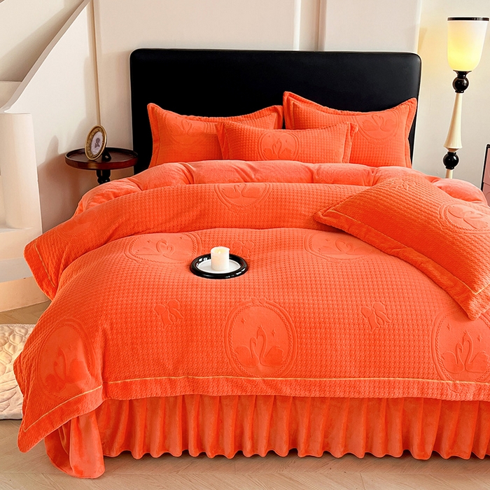 91家纺网 家纺一手货源 找家纺 代芙家纺 2025新款全消光雕花四件套-爱恋 爱恋-亮橙