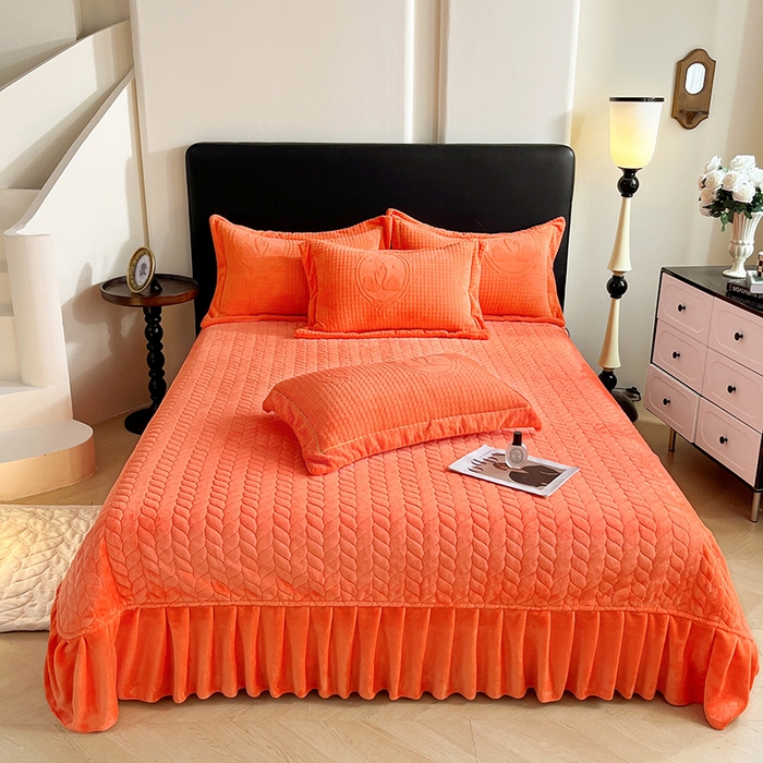 91家纺网 家纺一手货源 找家纺 代芙家纺 2025新款全消光雕花四件套-爱恋 爱恋-亮橙