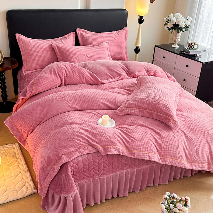 91家纺网 家纺一手货源 找家纺 代芙家纺 2025新款全消光雕花四件套-爱恋 爱恋-紫豆沙