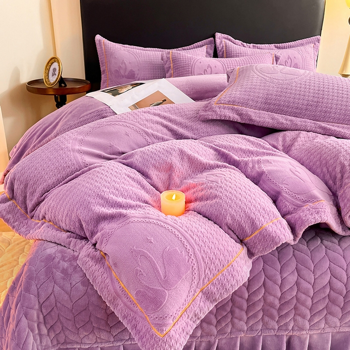 91家纺网 家纺一手货源 找家纺 代芙家纺 2025新款全消光雕花四件套-爱恋 爱恋-魔芋紫