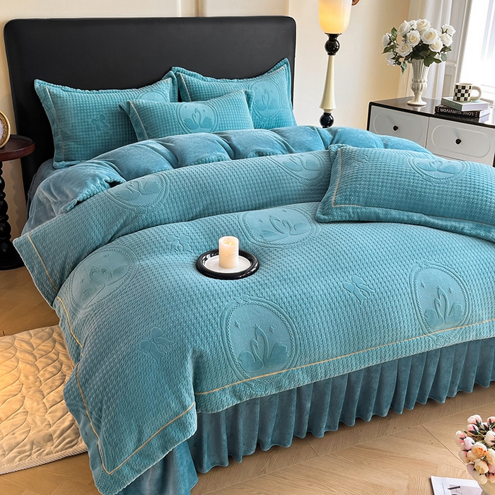 91家纺网 家纺一手货源 找家纺 代芙家纺 2025新款全消光雕花四件套-爱恋 爱恋-海蓝