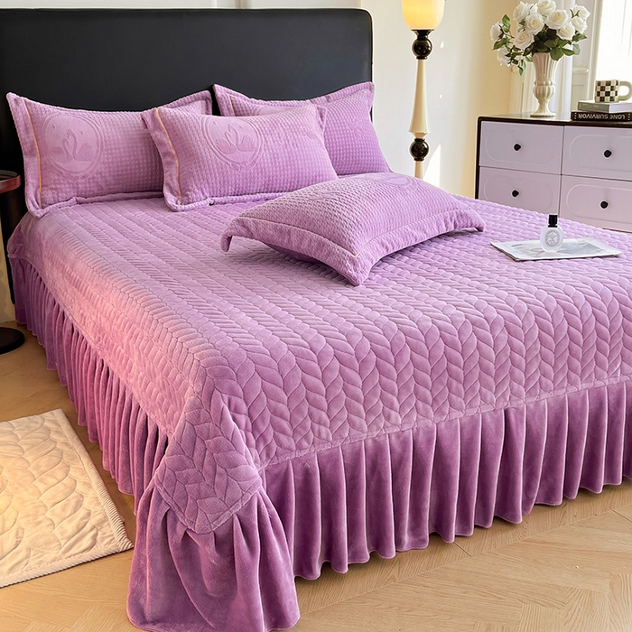 91家纺网 家纺一手货源 找家纺 代芙家纺 2025新款全消光雕花四件套-爱恋 爱恋-魔芋紫