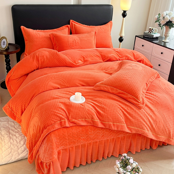 91家纺网 家纺一手货源 找家纺 代芙家纺 2025新款全消光雕花四件套-爱恋 爱恋-亮橙