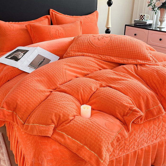 91家纺网 家纺一手货源 找家纺 代芙家纺 2025新款全消光雕花四件套-爱恋 爱恋-亮橙