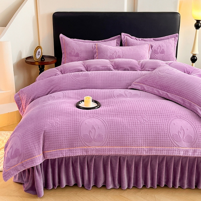 91家纺网 家纺一手货源 找家纺 代芙家纺 2025新款全消光雕花四件套-爱恋 爱恋-魔芋紫