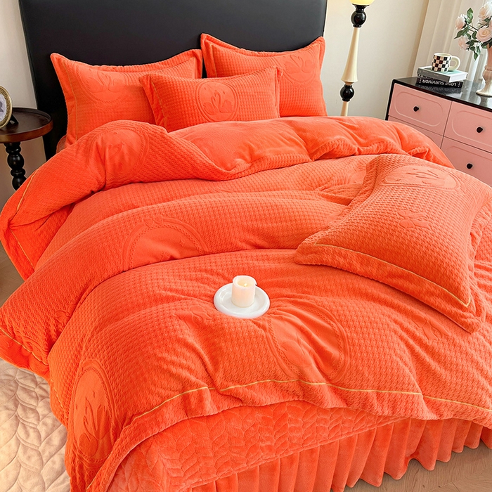 91家纺网 家纺一手货源 找家纺 代芙家纺 2025新款全消光雕花四件套-爱恋 爱恋-亮橙