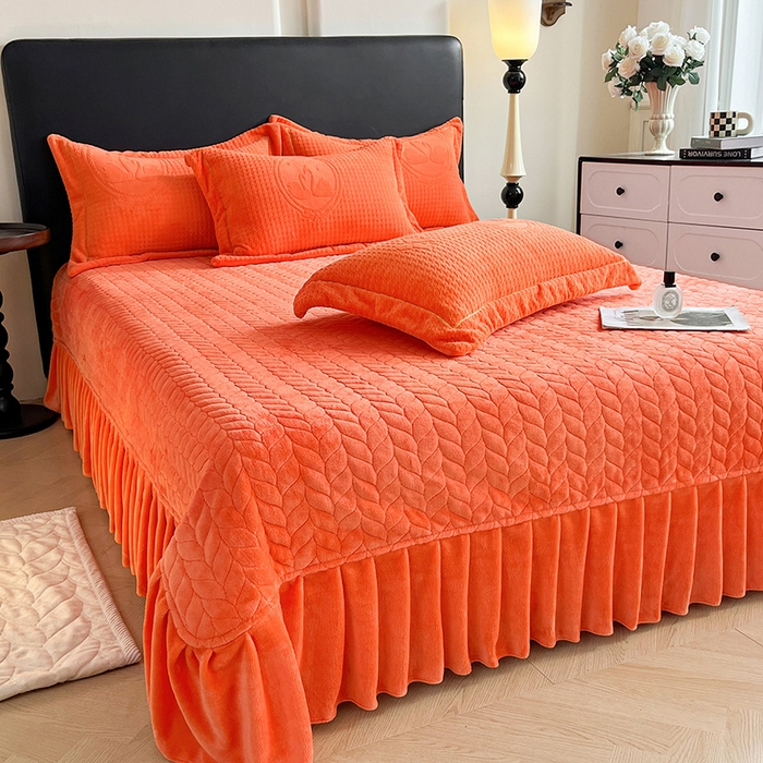 91家纺网 家纺一手货源 找家纺 代芙家纺 2025新款全消光雕花四件套-爱恋 爱恋-亮橙