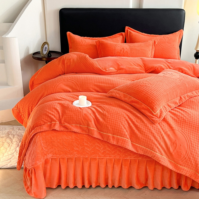 91家纺网 家纺一手货源 找家纺 代芙家纺 2025新款全消光雕花四件套-爱恋 爱恋-亮橙