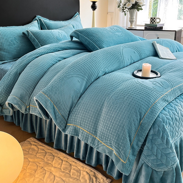 91家纺网 家纺一手货源 找家纺 代芙家纺 2025新款全消光雕花四件套-爱恋 爱恋-海蓝