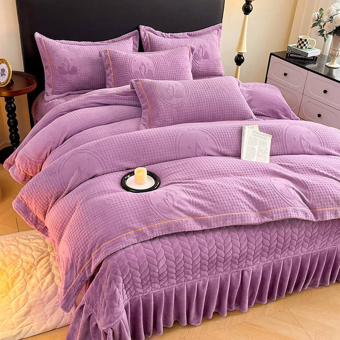 91家纺网 家纺一手货源 找家纺 代芙家纺 2025新款全消光雕花四件套-爱恋 爱恋-魔芋紫