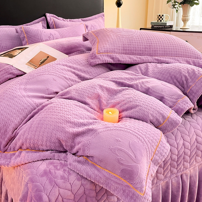 91家纺网 家纺一手货源 找家纺 代芙家纺 2025新款全消光雕花四件套-爱恋 爱恋-魔芋紫