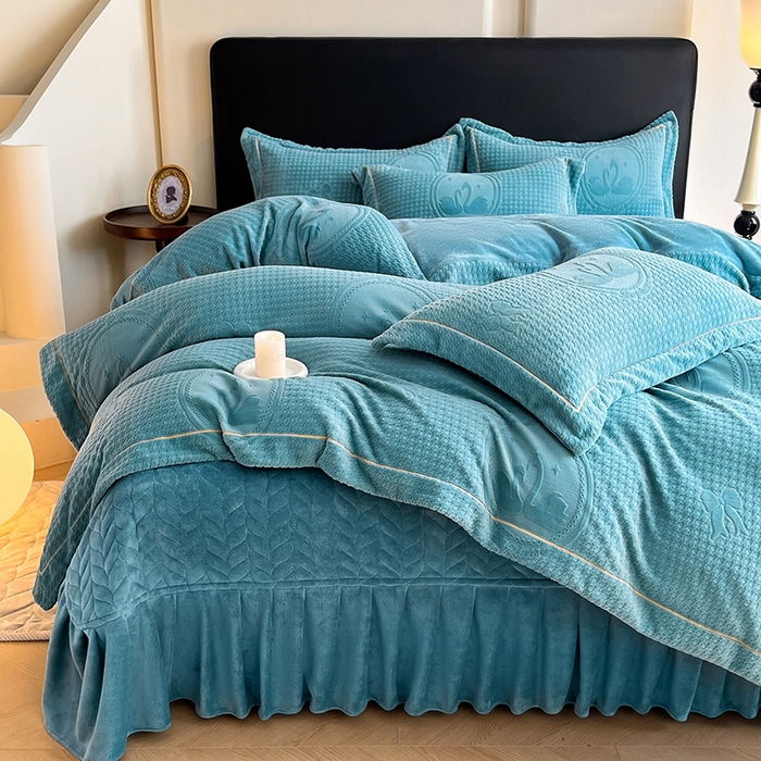 91家纺网 家纺一手货源 找家纺 代芙家纺 2025新款全消光雕花四件套-爱恋 爱恋-海蓝