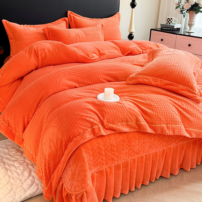 91家纺网 家纺一手货源 找家纺 代芙家纺 2025新款全消光雕花四件套-爱恋 爱恋-亮橙