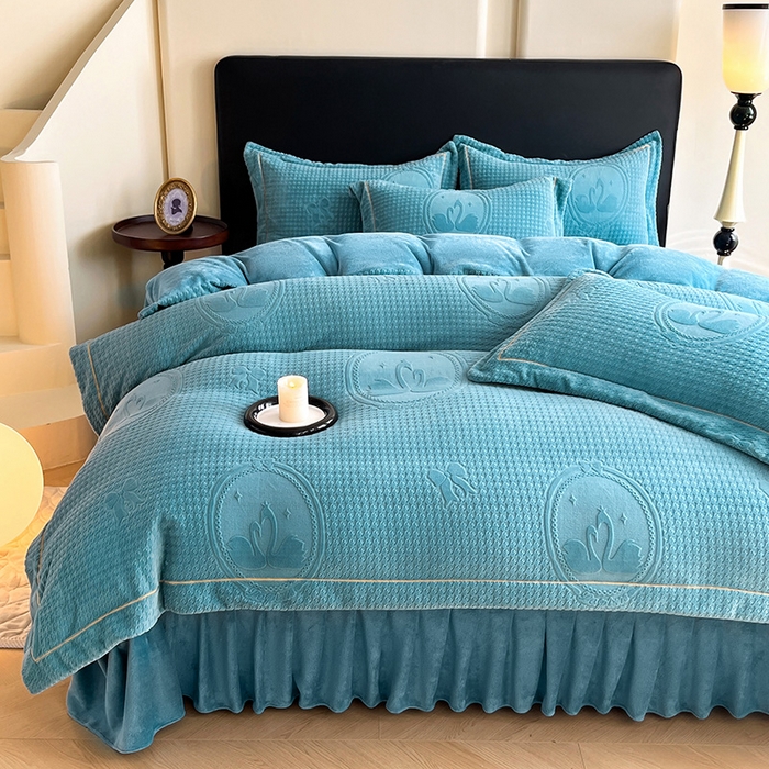 91家纺网 家纺一手货源 找家纺 代芙家纺 2025新款全消光雕花四件套-爱恋 爱恋-海蓝