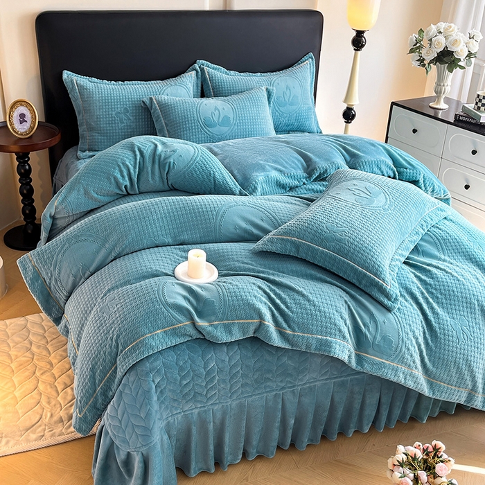 91家纺网 家纺一手货源 找家纺 代芙家纺 2025新款全消光雕花四件套-爱恋 爱恋-海蓝